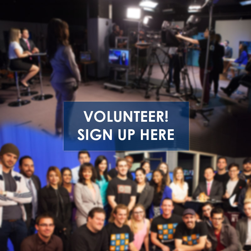 Link to volunteer, image shows a cameraman working live broadcast show Al Dia